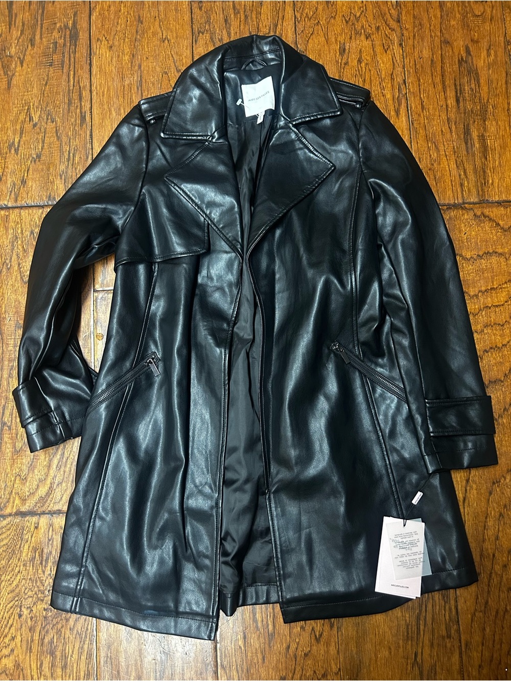 Avec Les Filles Black Faux Leather open Trench Coat